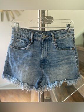 Blank NYC The Reeve Light Blue Ribcage High-Rise Frayed Hem Denim Shorts